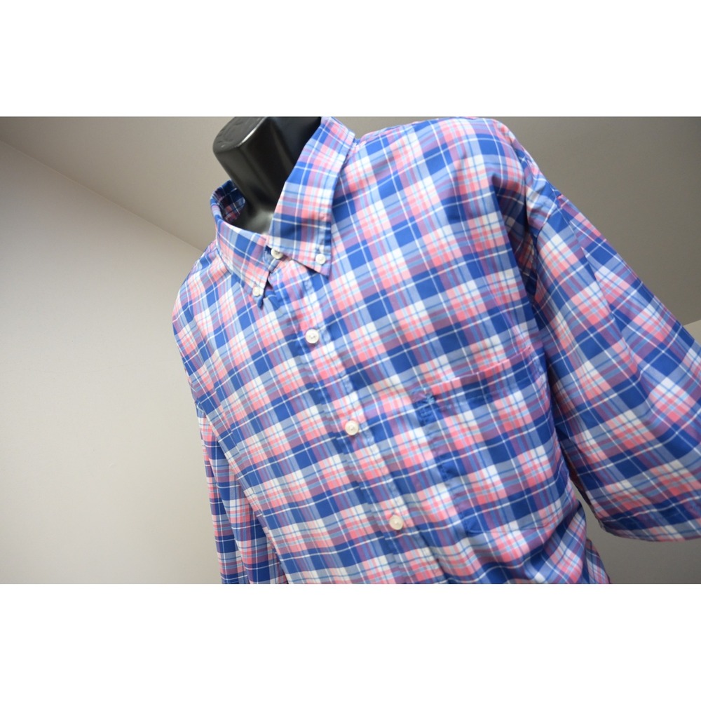 IZOD Button Down Shirt Men 4XLT Blue Pink Plaid Short Sleeve Tall Excellent